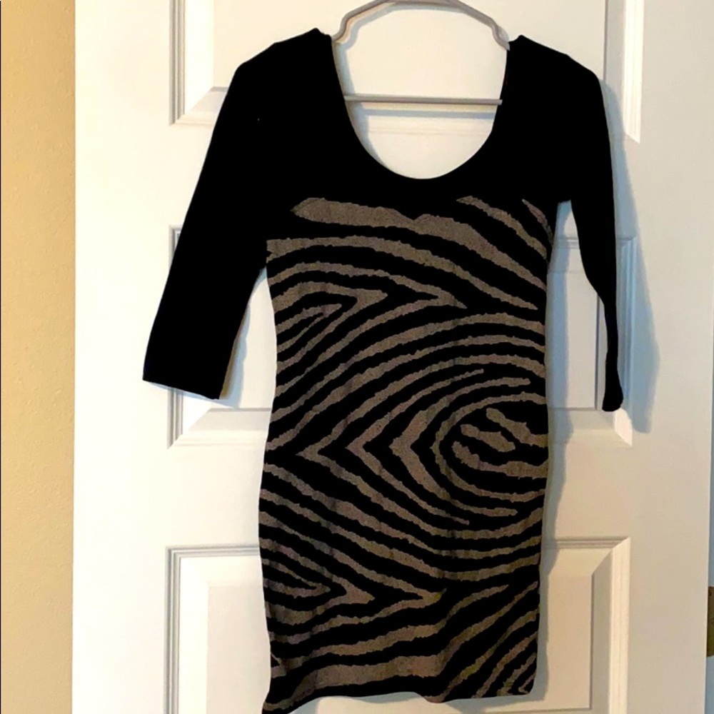 Black and gray scoop back zebra print dress
